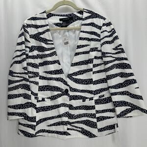 Sandro white navy striped blazer large NWT nautical career classic staple